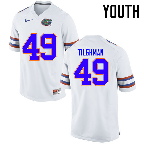 Youth Florida Gators #49 Jacob Tilghman College Football Jerseys Sale-White - Click Image to Close
